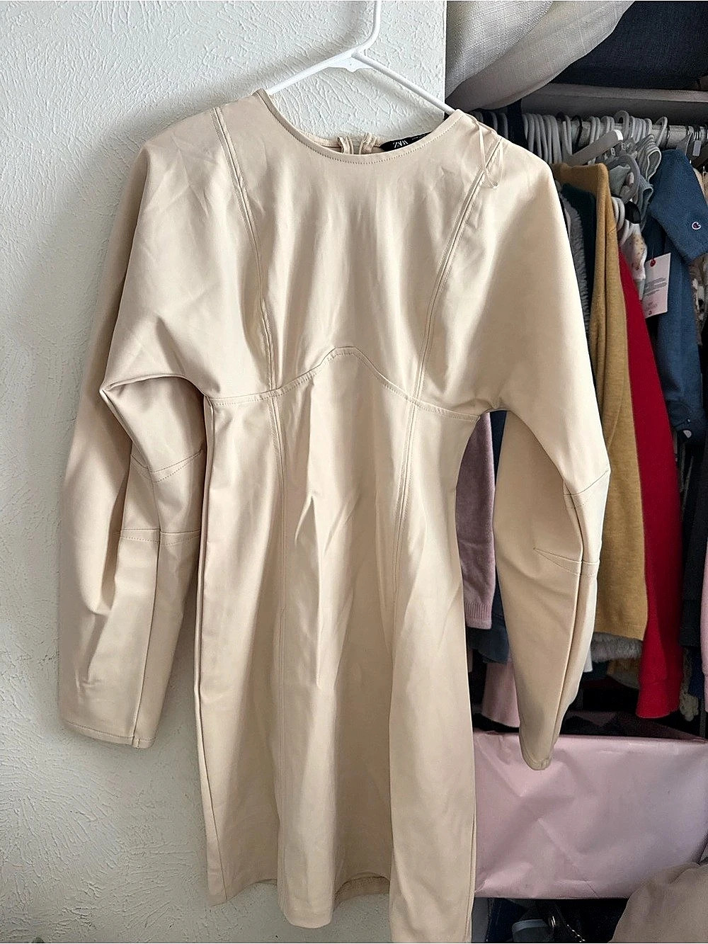 Zara Long Sleeve Cream Midi Dress